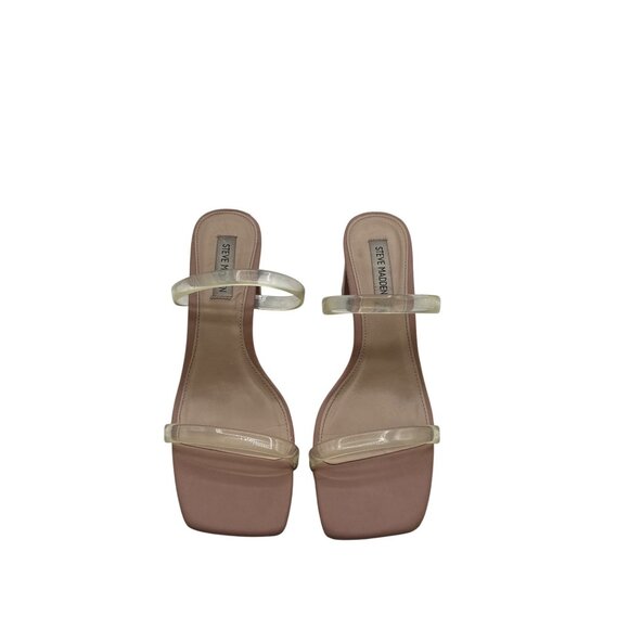 Steve Madden Size 8 High Heel Sandals Beige With Clear Straps - Picture 3 of 12